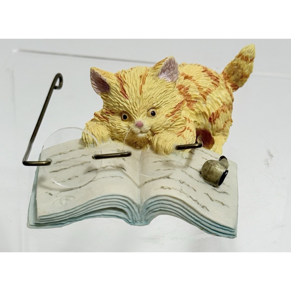 Vintage 1990 Enesco Orange Tabby Cat Reading Book Figurine with Glasses & Pipe